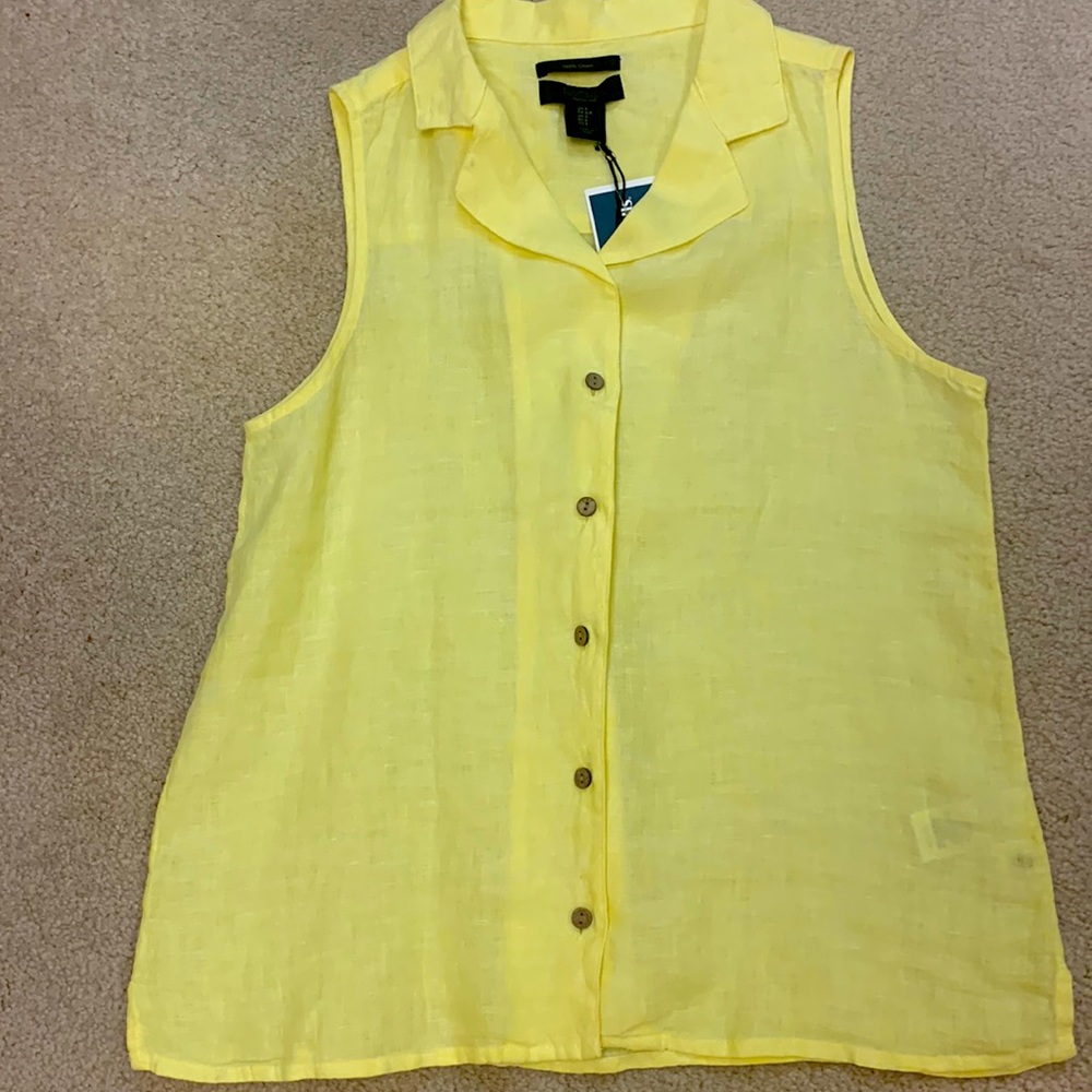 NWT 100% Washable Linen, sleeveless button down shirt, Size S
